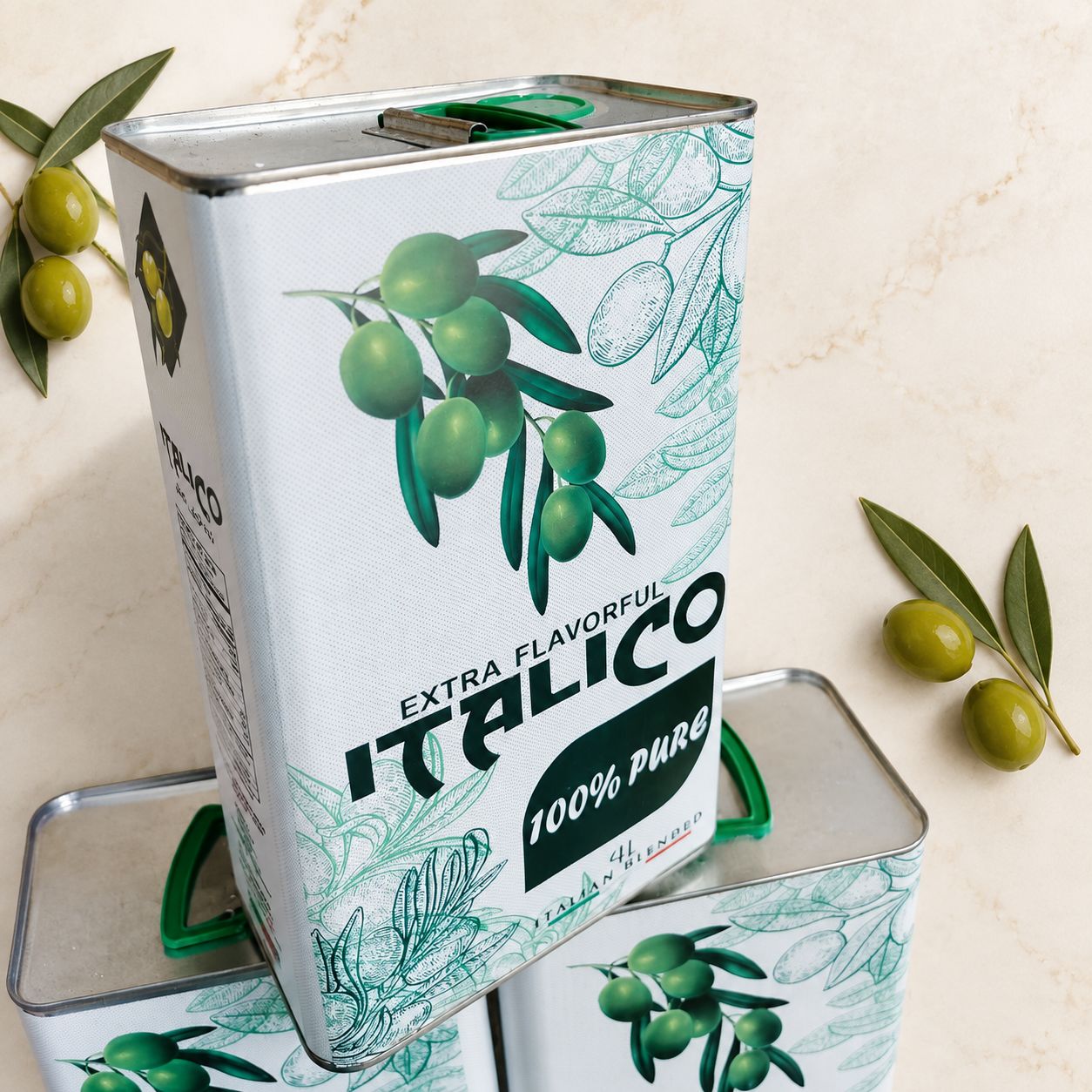 روغن زیتون ایتالیکو ، ۱۶ لیتر ، بهترین کیفیت موجود ، کارتن شامل ۴ حلب